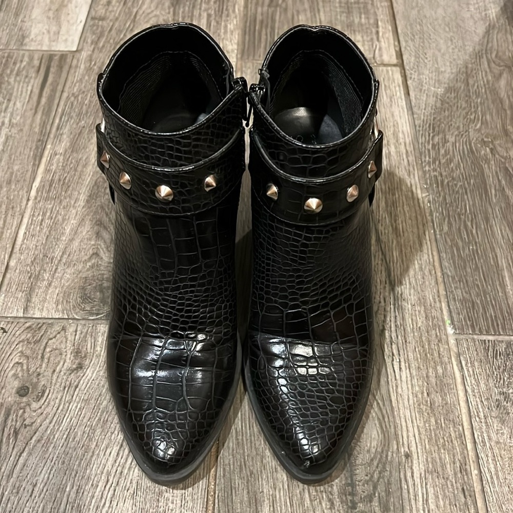 Black snake skin print booties
